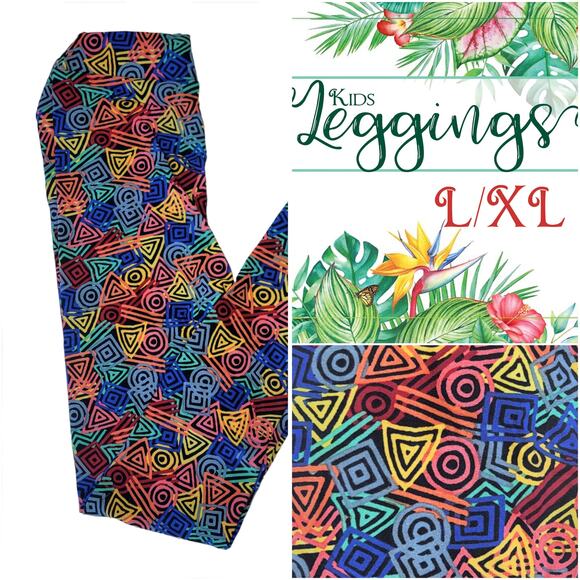 LuLaRoe Geometric Kid's Leggings L/XL NEW Black Multi Color Buttery Soft - Picture 9 of 9